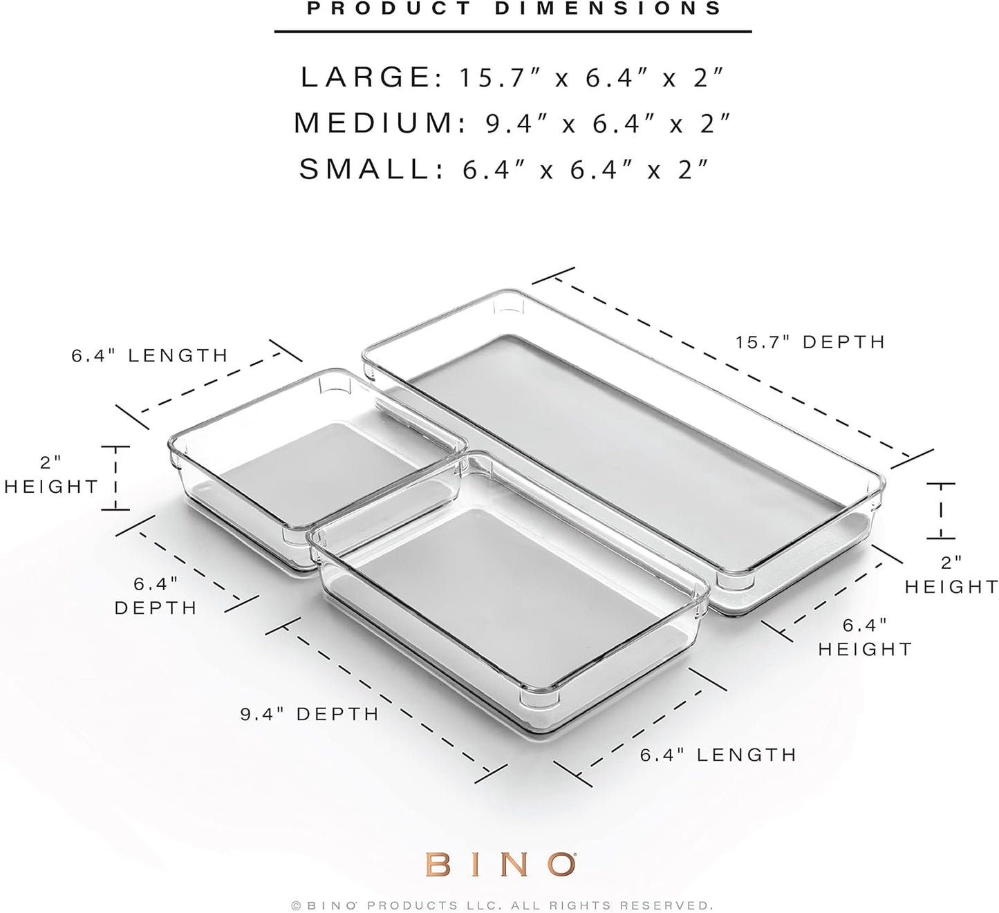 BINO | 4-Piece Drawer Organizer Bin Set - Grey, Small | THE MODULAR+ | Multi-Purpose Storage | Soft-Grip Lining and Non-Slip Rubber Feet | Durable | BPA-Free | Desk Drawer Organizer | Vanity