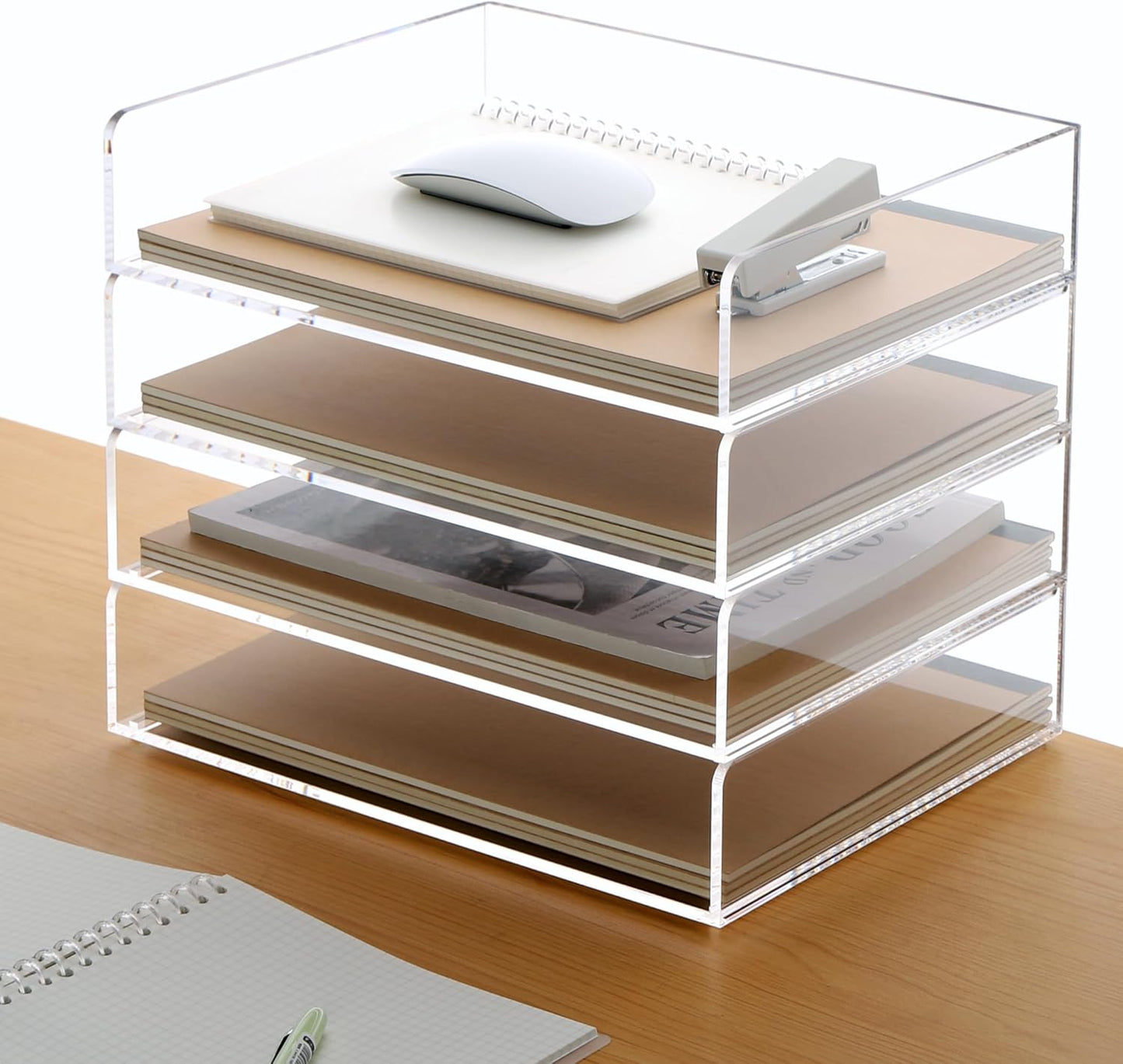 HeZone Paper Organizer Letter Tray, Clear Acrylic Paper Tray, School Teacher Office Supplies Organization, Stackable Desk File Organizer, Classroom Decor and Accessories-2 Pack…