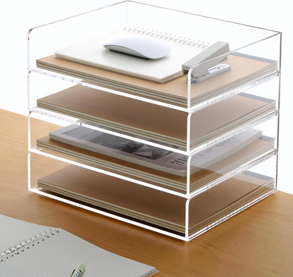 HeZone Paper Organizer Letter Tray, Clear Acrylic Paper Tray, School Teacher Office Supplies Organization, Stackable Desk File Organizer, Classroom Decor and Accessories-2 Pack…