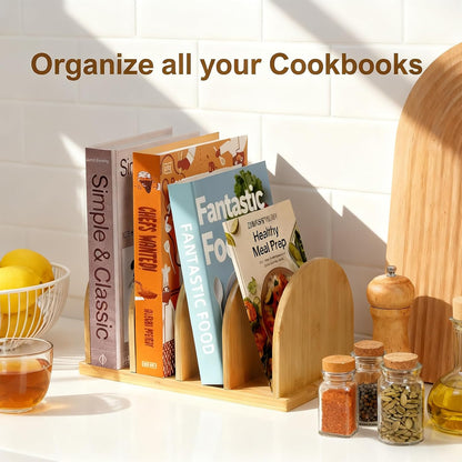 Cookbook Organizer, Wooden Countertop Bookshelf, Space-Saving Recipe Book Storage Holder, Small Desktop Display Rack for Kitchen, Pantry, Home Office Counter Decor