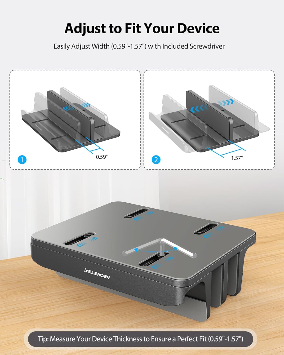 AboveTEK Vertical Laptop Stand, 3 Slots Aluminum Desk Laptop Holder & Laptop Docking Station Stand for MacBook, Tablet, Phone - Universal Fit (Up to 17.3") - Heavy Duty Polished, Anti Slide - Silver