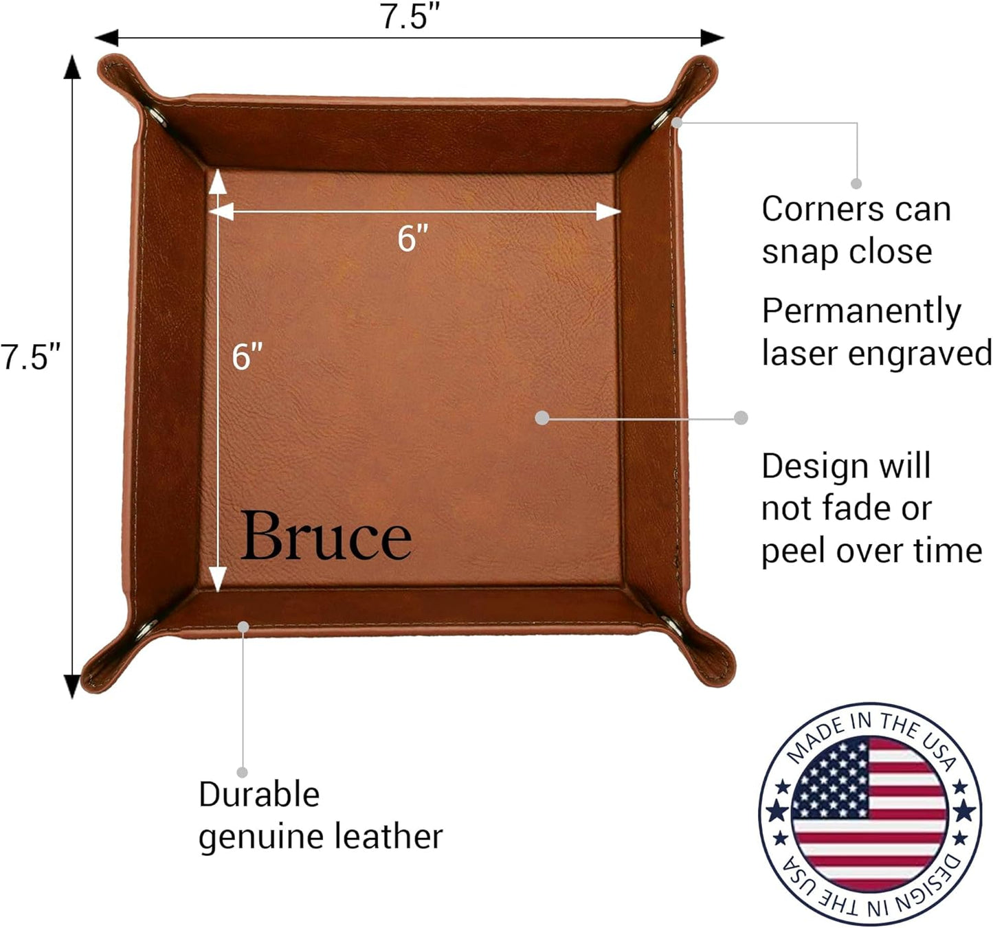 Personalized Valet Trays, Custom Engraved Leather Keys Tray for Men - Catchall Tray Organizer for Entryway Table, Unique Dad Birthday Gift from Daughter Son, Father Day (Custom Text)
