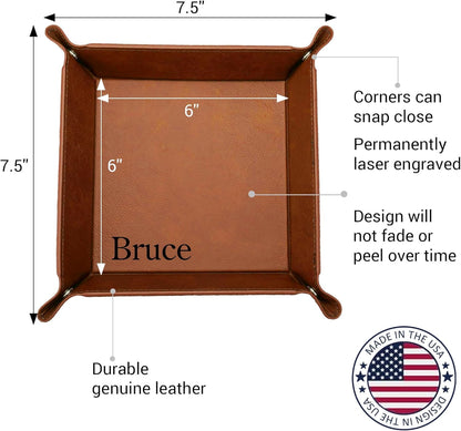 Personalized Valet Trays, Custom Engraved Leather Keys Tray for Men - Catchall Tray Organizer for Entryway Table, Unique Dad Birthday Gift from Daughter Son, Father Day (Custom Text)