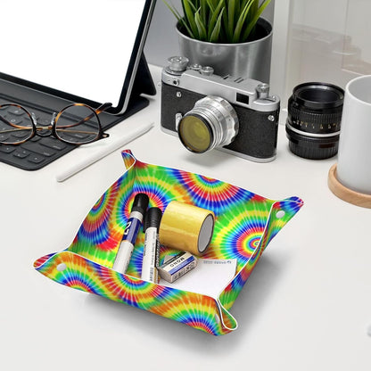 Leather Valet Tray Portable Desk Organizers for Keys Wallet Watch (Pink Rose Cactus Flamingo)