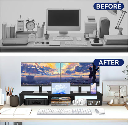 Qupui Computer Monitor Stand Riser with Drawer and Pen Holders, Desk Organizer Shelf and Accessories, Office Desk Accessories, Office Organization, Black