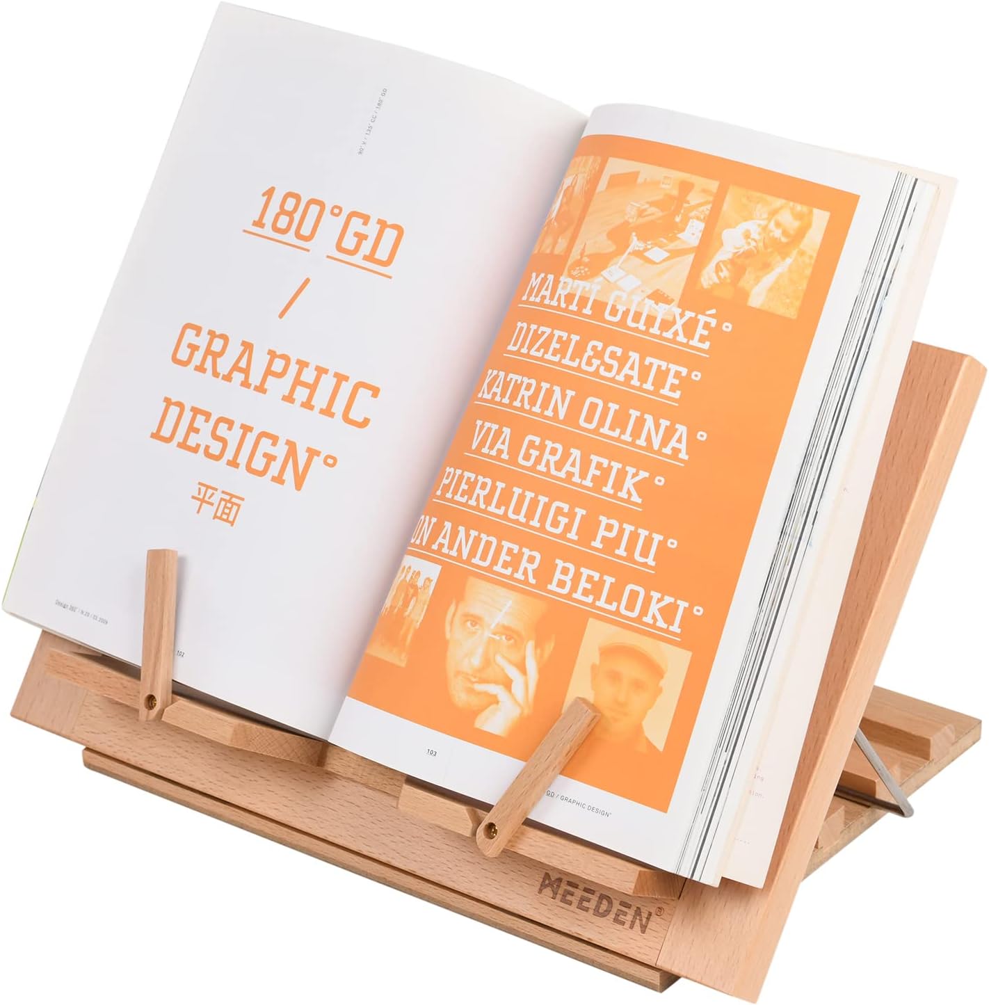 MEEDEN Book Stand with Page Holder Clips, Cookbook Holders for Reading Hands Free, Adjustable Foldable Solid Beechwood MacBook Stand for Laptop Textbook Bible File Documents - 13.39" x 9.25"