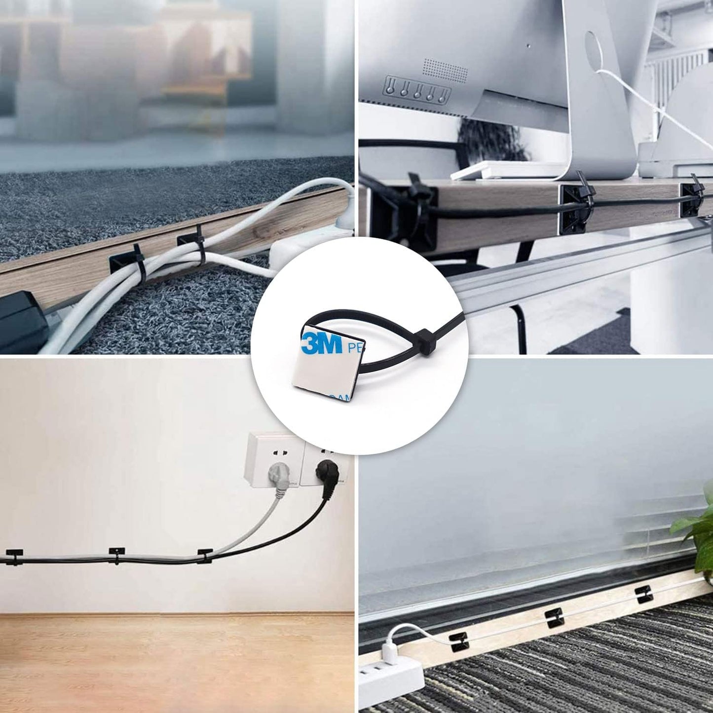 Strong Back-Glue Self Adhesive Cable Zip Tie Mounts Kit - 50 Set Cable Management Clips with 6" Zip Ties, Wire Holders - Outdoor Sticky Wire Organizer Clips-White