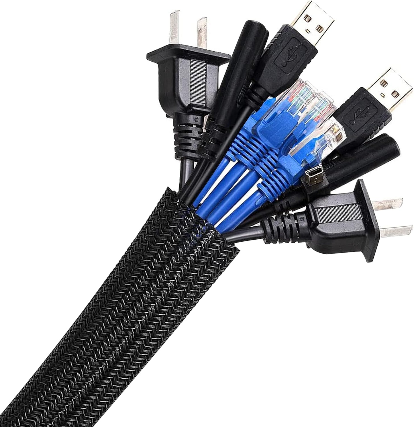 AGPTEK White Cable Sleeve, 2 Pack 5ft - 1.2 Inch Cable Management, Desk Cord Cover Organizer Wire Hider for Computer TV Wire Loom Tubing, Pet Proof Cord Protector from Cat Dog Chewing, White