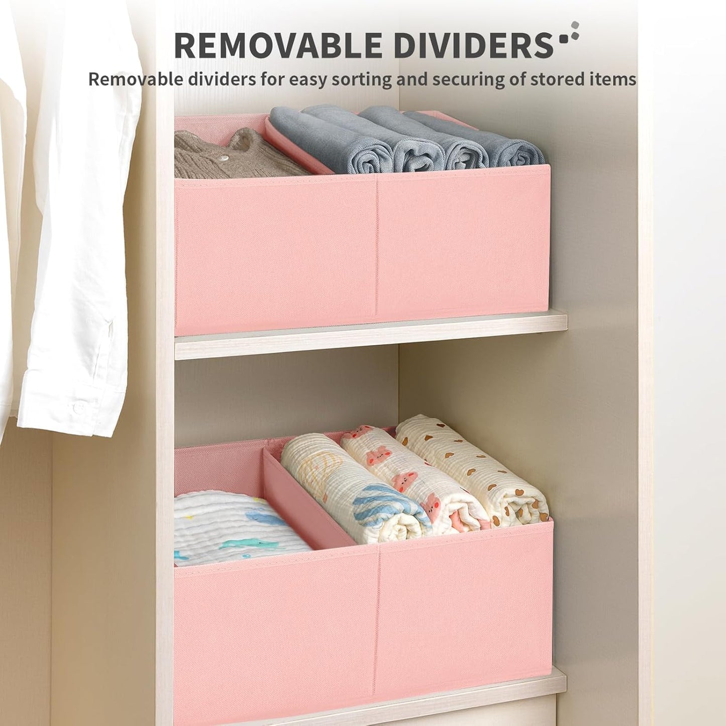 DIMJ Closet Storage Bins, 6 Pack Storage Baskets for Shelves, Foldable Closet Organizer with Handle, Linen Closet Organizers and Storage for Clothes, Toys, Towel, Books (Black)