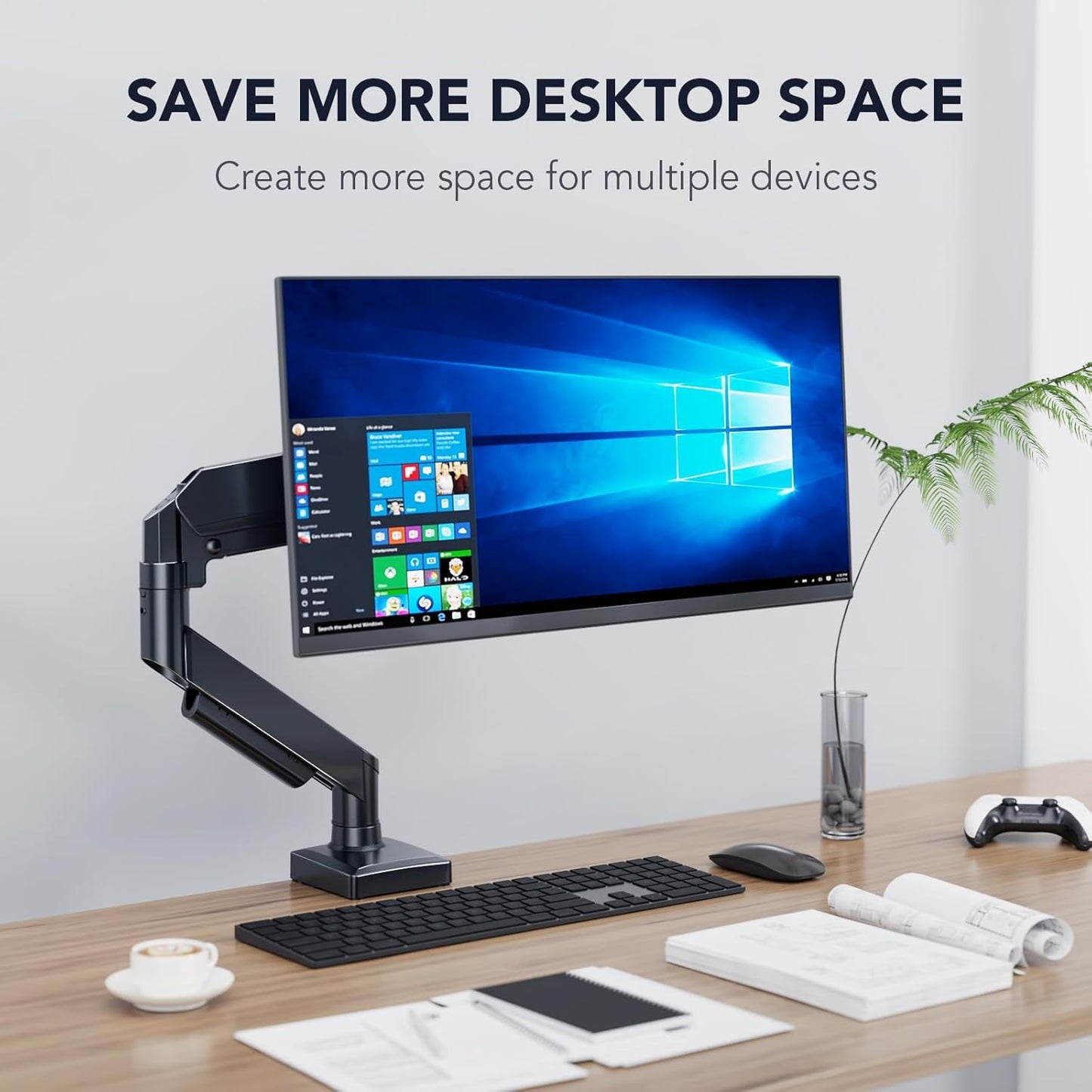 AX WABER Single Monitor Desk Stand Free-Standing Desk Mount Arm Riser for 13 inch to 32 inch Screen Freestanding VESA Mount Base, Adjustable Height, Tilt, Swivel, Rotation, Black AX05TB01