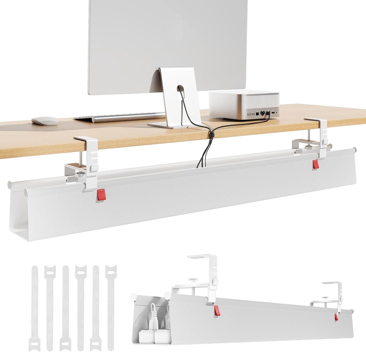 Litwaro Under Desk Cable Management Tray No Drill, 36" Cord Organizer with Clamp for Standing Desk, Premium Fabric Cable Tray with Wire Management for Office Home, Black