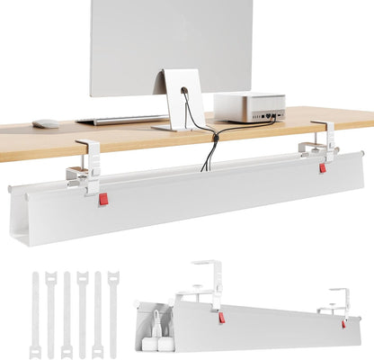 Litwaro Under Desk Cable Management Tray No Drill, 36" Cord Organizer with Clamp for Standing Desk, Premium Fabric Cable Tray with Wire Management for Office Home, Black