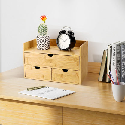 Charmewooden Bamboo Desk Organizer With Drawers Countertop Drawers Counter Storage Box Corner Desk Organizer for Home Office No Assembly Required (2 Drawers)