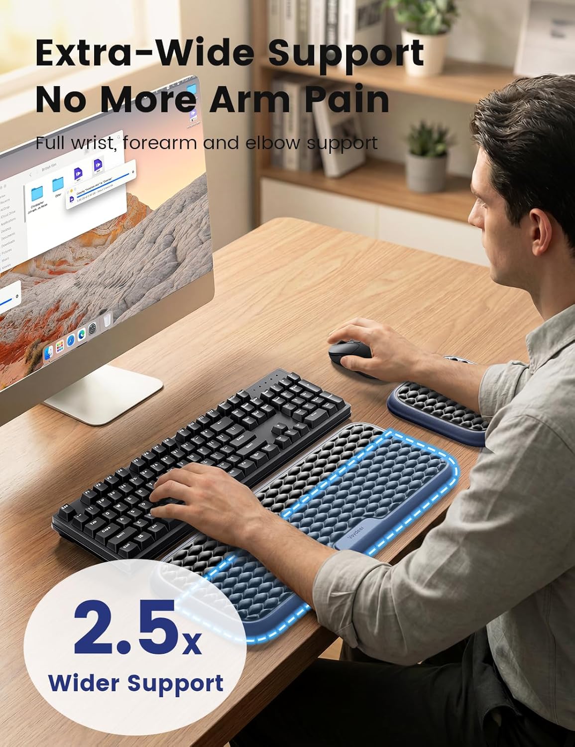 Vaydeer Wrist Rest for Keyboard and Mouse, Computer Ergonomic Wrist Support Pad, Soft Memory Foam Arm Cushion for Desk, Palm Hand Office Laptop Typing