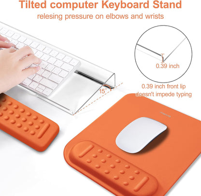 MOSISO Computer Keyboard Stand&Wrist Rest Support for Keyboard &Mouse Pad Set, Ergonomic Massage Wrist Rest Set, Easy Typing Working Acrylic Clear Stand for Office Home, Apricot