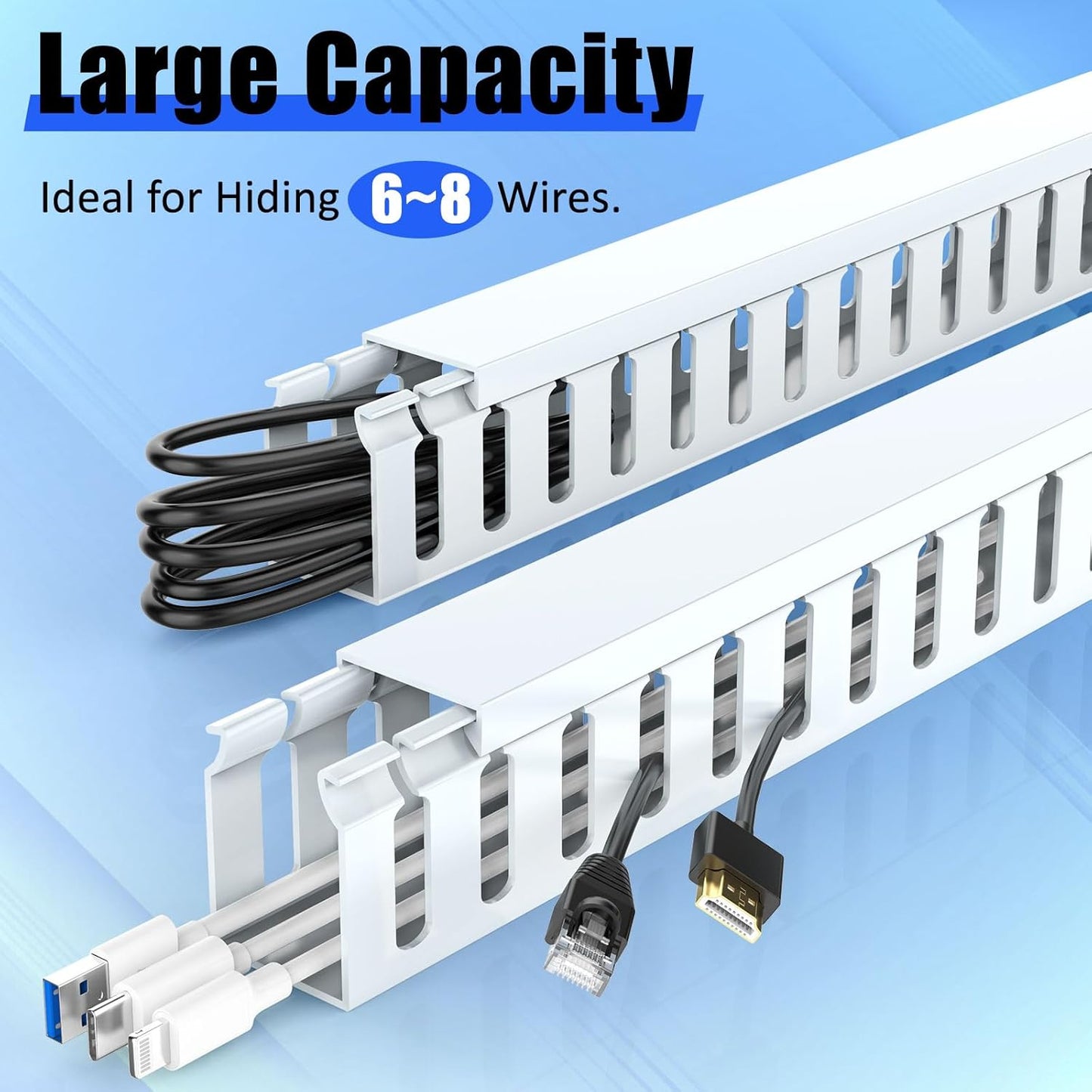 Open Slot Wiring Raceway Cable Duct, 123in Cable Management Channel Cord Track,Desk Wire Channel, Under Desk Cable Management to Hide Cables, Wires for Computers (Black, 1.57" Hx1.57"W, 15.4''L(8 Pc))