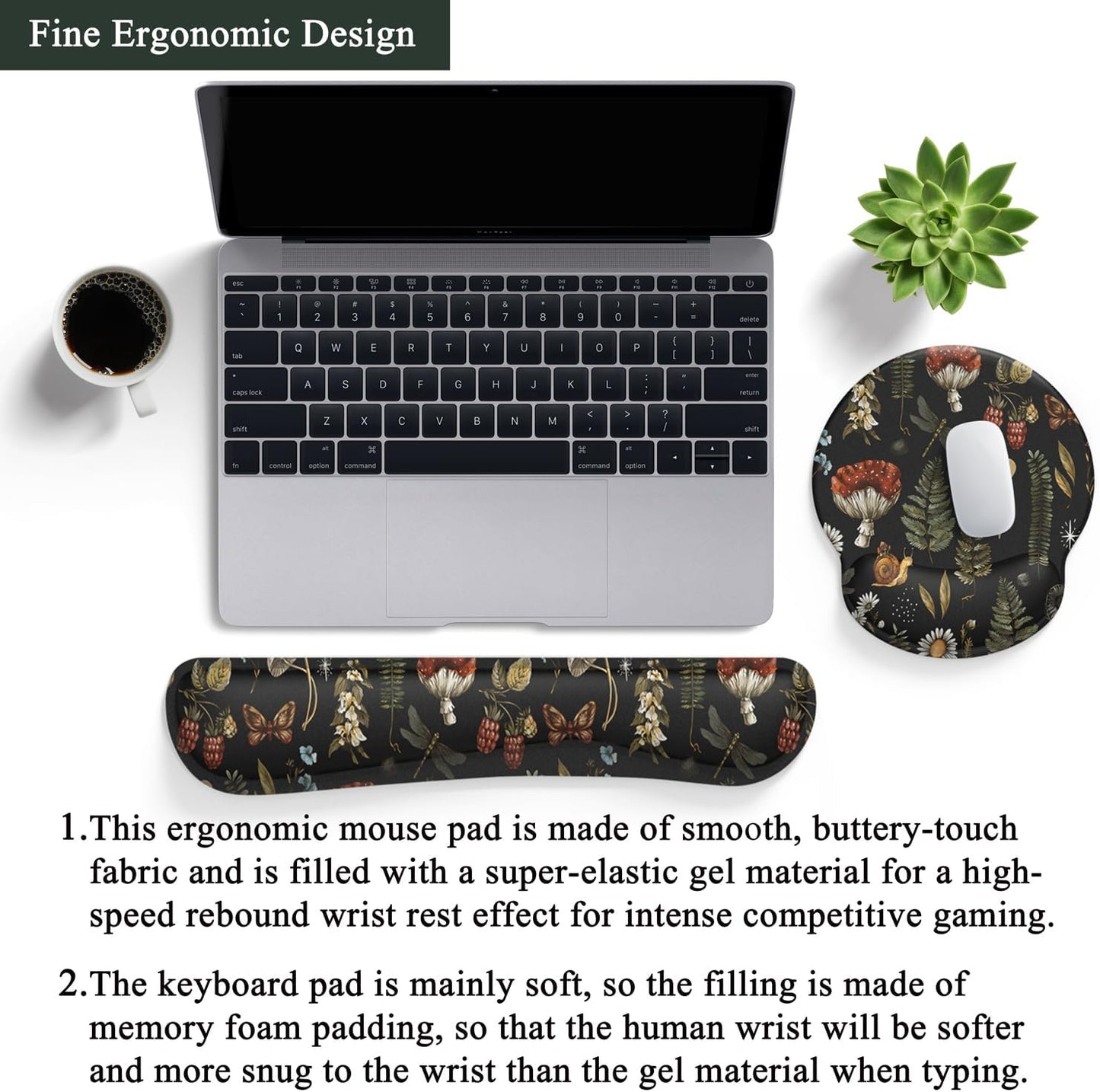 Ghost Book Mousepad with Wrist Rest Halloween Computer Keyboard Mouse Pad Black Cute, Mouse Pad with Wrist Rest for Computer Keyboard, 2 In1 Mousepad with Wrist Support Easy Typing&Relieve Wrist Pai