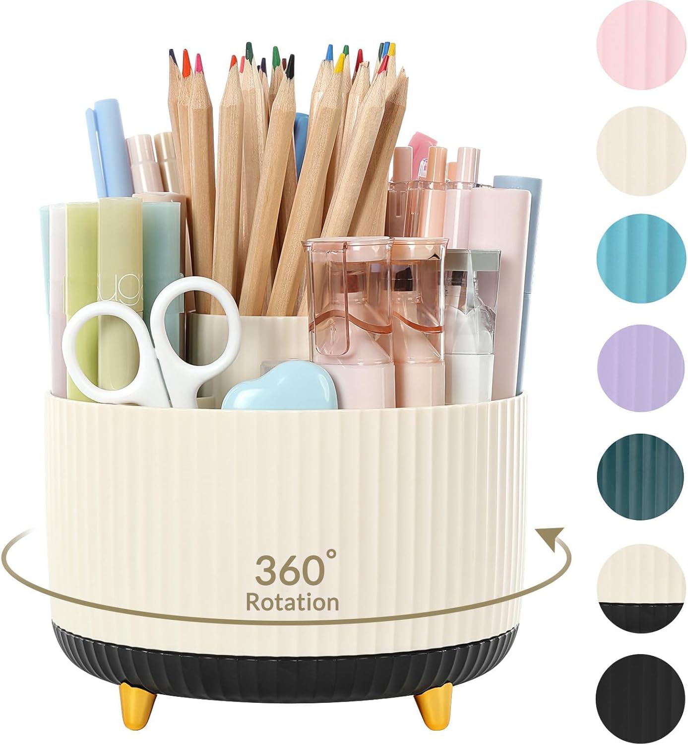 SKYDUE 360 Rotating Purple Pen & Art Supply Organizer - 5 Slot Desk Organizer for Office, School, Home