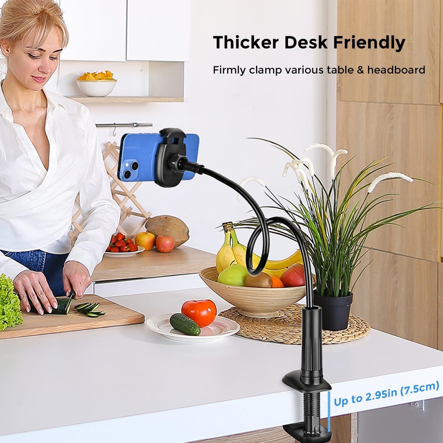 TONDA Phone Holder for Bed Desk, Gooseneck Phone Holder Stand with 33 inch Adjustable Flexible Long Arm Clip Clamp Bracket Mount for iPhone 15 Pro Max XR X 8 7 6 or Other 4-7" Devices