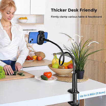 TONDA Phone Holder for Bed Desk, Gooseneck Phone Holder Stand with 33 inch Adjustable Flexible Long Arm Clip Clamp Bracket Mount for iPhone 15 Pro Max XR X 8 7 6 or Other 4-7" Devices