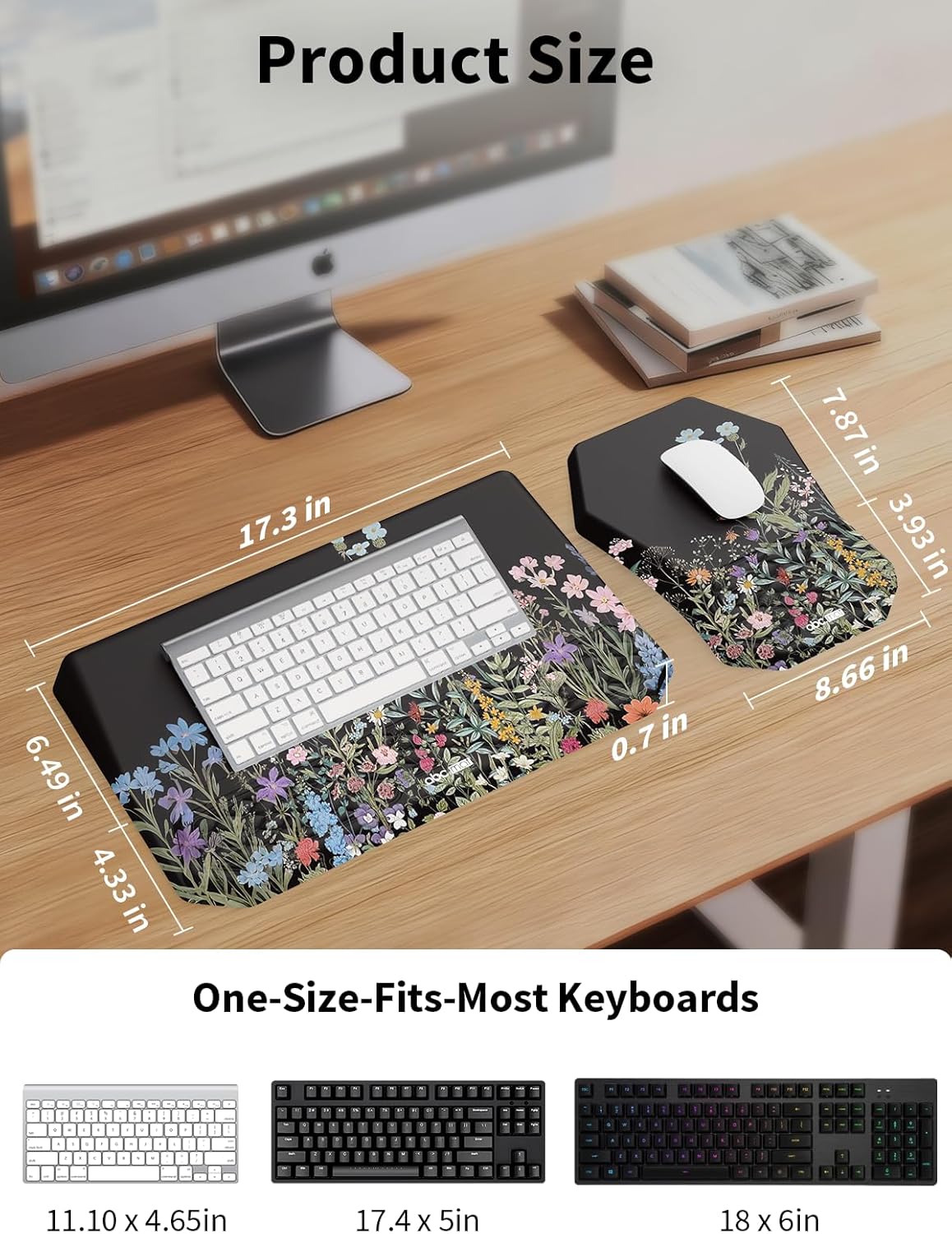 3-in-1 Ergonomic Keyboard Stand with Wrist Rest & Mouse Pad Set, Comfy Keyboard Riser Holder Soft Mousepad with Massage Design, Memory Foam and Non-Slip PU Base for Pain Relief, Black