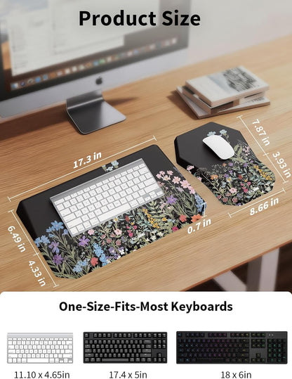 3-in-1 Ergonomic Keyboard Stand with Wrist Rest & Mouse Pad Set, Comfy Keyboard Riser Holder Soft Mousepad with Massage Design, Memory Foam and Non-Slip PU Base for Pain Relief, Black