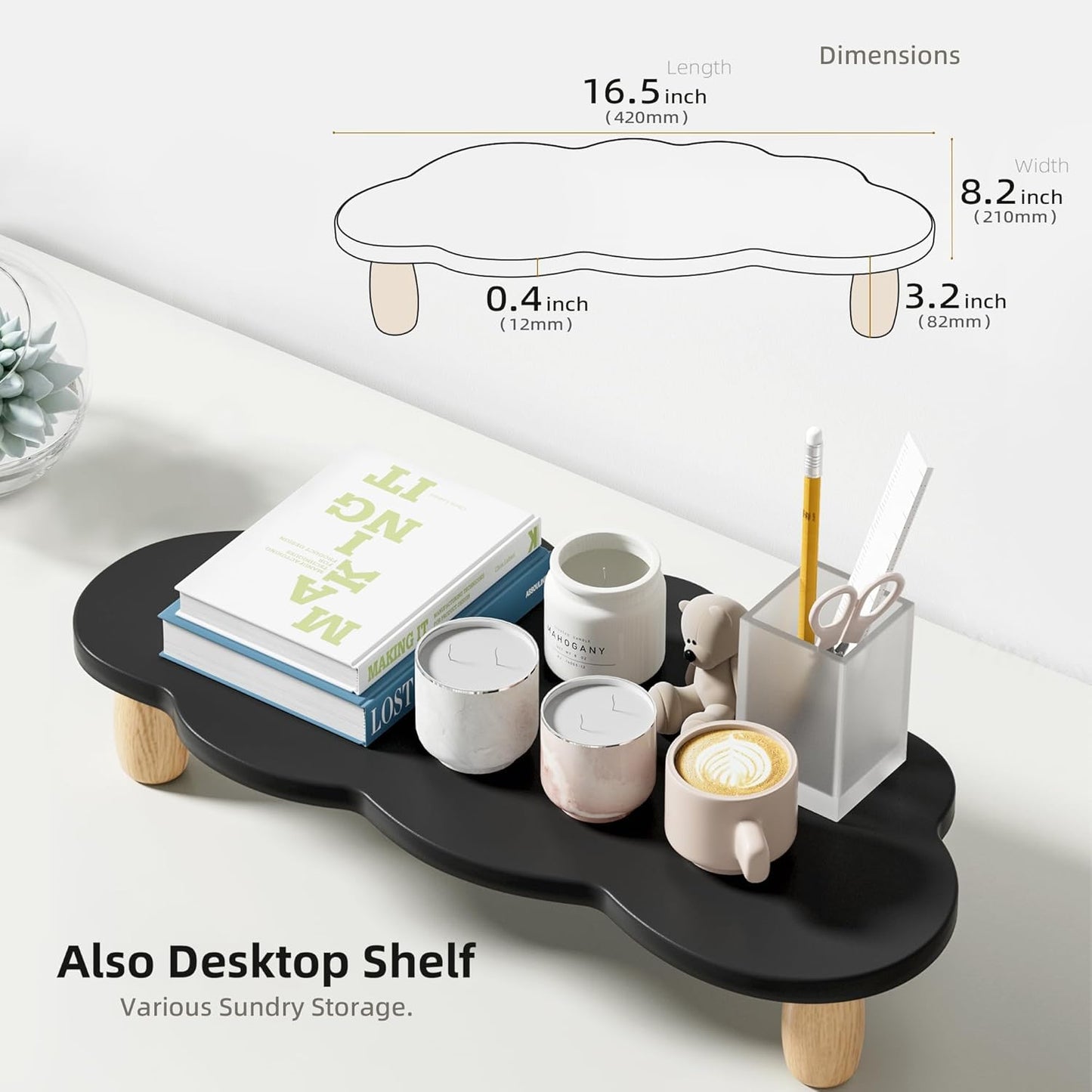 AFOOYO Monitor Stand Riser,Cloud Shape Wood Computer Monitor Stand, 16.5IN Monitor Stand Riser, Multi-Purpose Desktop Organizer Riser for Computer,Laptop,Printer,TV,Pink