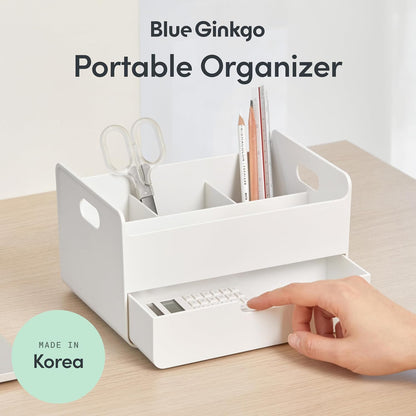 BLUE GINKGO Compact Desk Organizer – Small 5-Compartment, Half Drawer Storage – Pen Holder, Stationery Organizer for Desktop, Vanity, Shelf (Made in Korea, Green)