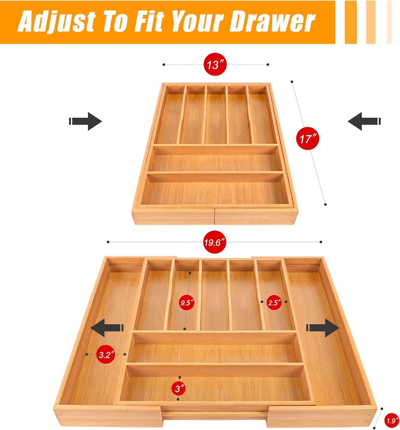 Kitchen Silverware Drawer Organizer and Storage Flatware Cutlery Utensil Holder Spice Rack Containers Bathroom Counter Cabinet Office Desk Makeup Drawer Tray Kitchen and Dining Tools Decor Accessories