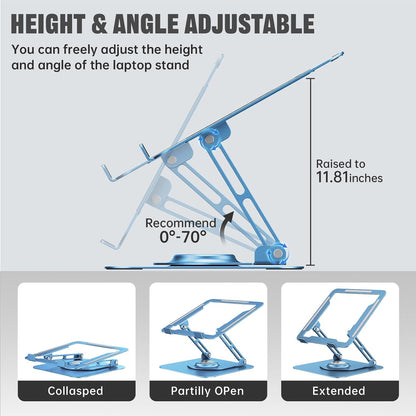 JOYEKY Laptop Stand for Desk, Adjustable Computer Stand with 360° Rotating Base, Ergonomic Laptop Riser for Collaborative Work, Foldable & Portable Laptop Stand, fits for All 10-16" Laptops (Grey)