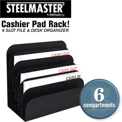 BankSupplies STEELMASTER 6 Slot File and Desk Organizer Paper Organizer Black Powder Coat Finish