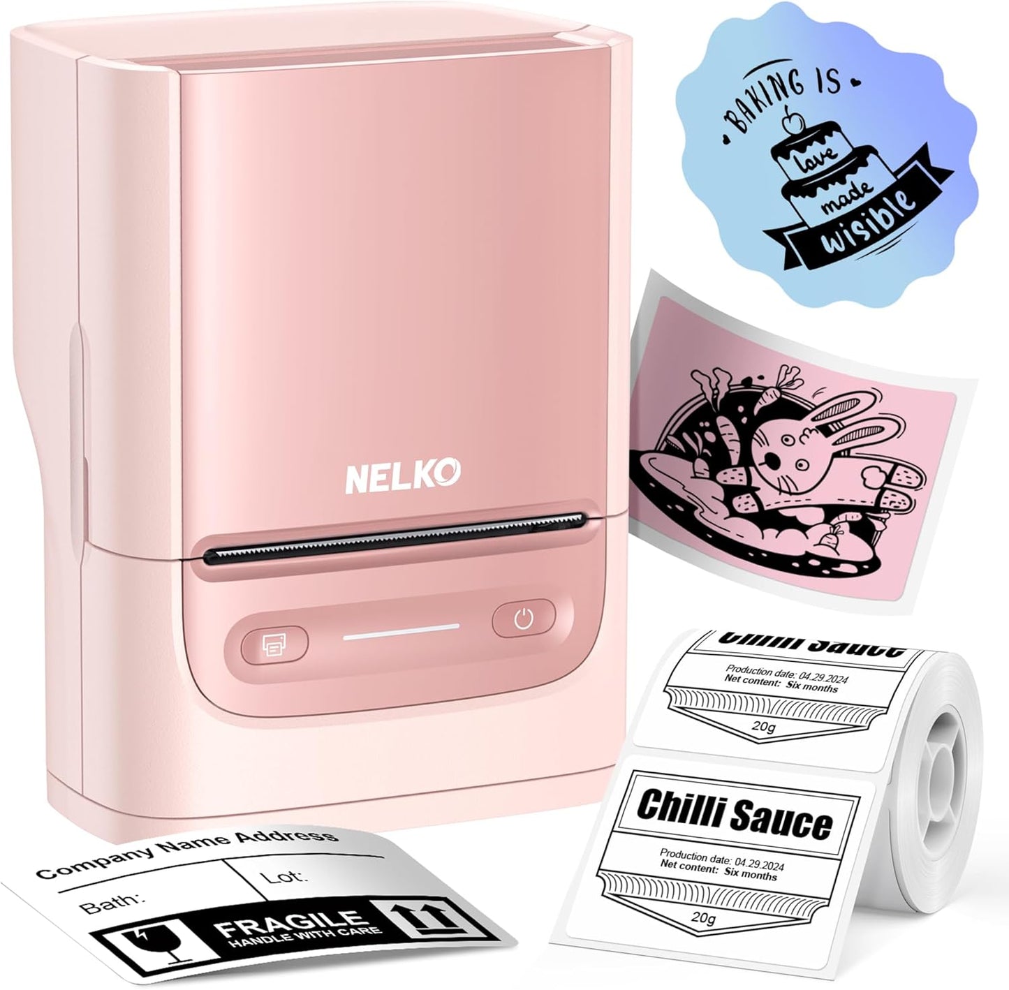 Nelko Label Maker Machine with Tape, PM220 Bluetooth Label Printer, 2 Inch Portable Thermal Printer for Small Business, Address, Logo, Clothing, Smart AI APP for iOS, Android & PC, White
