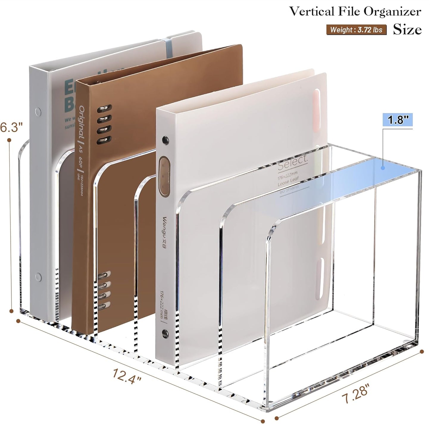 YUXUN Acrylic Magazine Holder,Clear Desk Organizer File Sorter for Notebook,Paper,Envelope,Magazine, Book Storage-Office/Home/Classroom Organization(4 Compartments,B5)