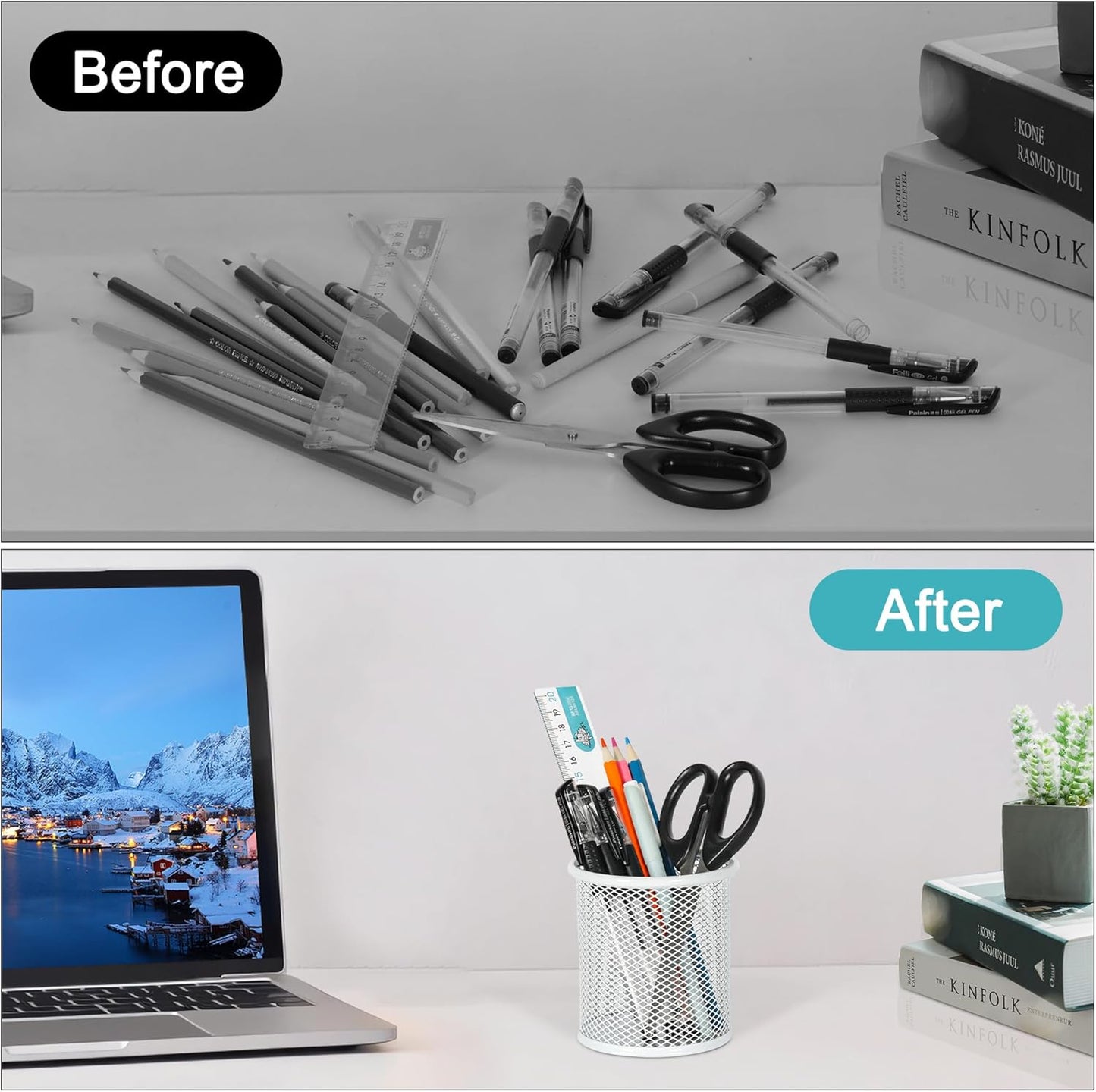EasyPAG Pencil Holder for Desk, 2 Pack Metal Pen Organizer, Mesh Pencil Cup Organizer for Home, Office, Classroom, School, Black