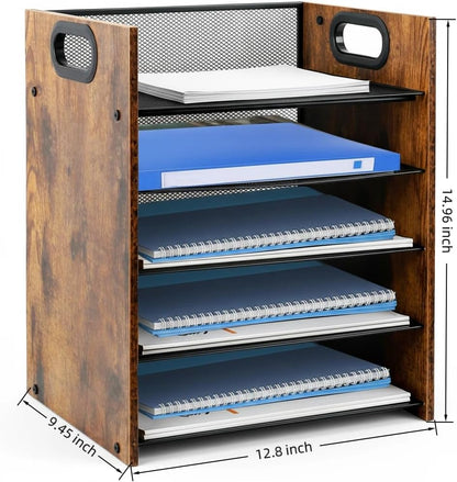 Wood Desk Organizer - 3-Tier Desktop File Organizer with Drawer, Wooden Paper Tray, Office Desk Organzier and Accessories for Papers, Mail, Notebooks, Stationery