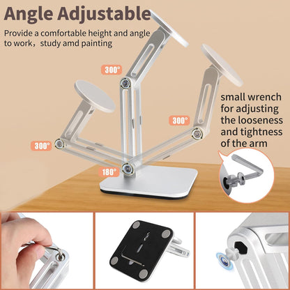 Magnetic Phone Stand for Desk, Heightened & Adjustable & Foldable Metal Magnetic Phone Holder Stand for Desk/Office/Home, Compatible with iPhone 12-17All Series/Mag Safe Case (Black