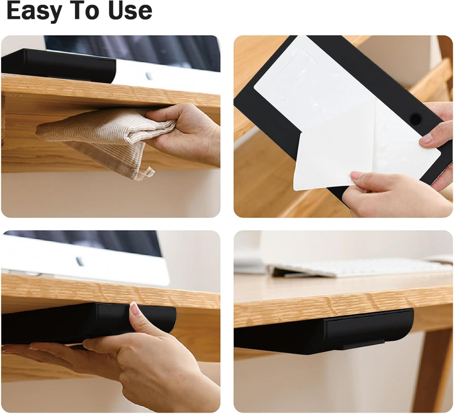 2 Packs Under Desk Drawers, Slide Out Drawer Attachment, Plastic Desk Accessories & Workspace Organizers, Self-Adhesive Hidden Desktop Pen Holder for Office School Home (Black)