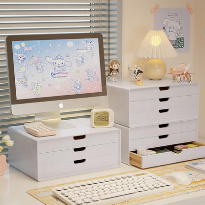 LitaEther Desk Organizer with 3 Drawers, ALEX Drawer Unit, Chic White Wood Cosmetic Makeup Organizer for Office Vanity Tabletop Storage 13.8"X 6"X10.2"