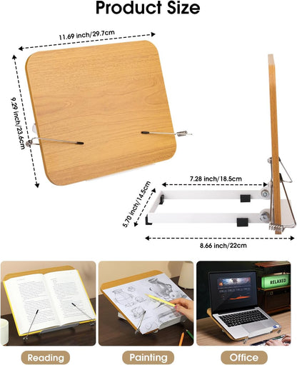 Honagu Desk Book Stand, Reading Rest Holder, Angle Adjustable for Textbooks, Documents, Cookbooks, Music Books, Tablets, Recipes (Yellow Wood)