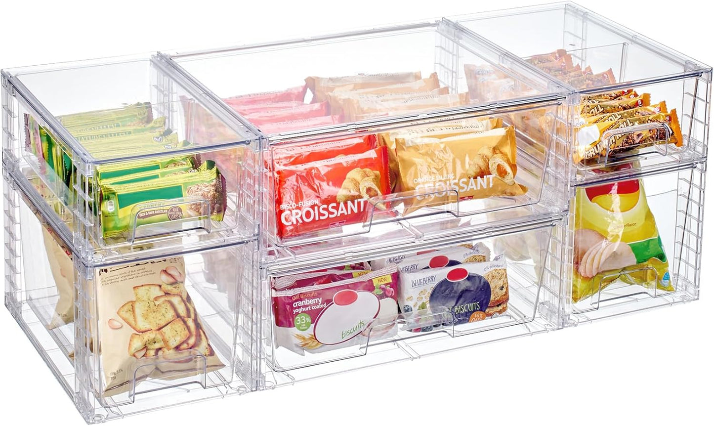 Vtopmart 4 Pack Clear Stackable Storage Drawers,Under Sink and Kitchen Organizers Storage,Easy to Assemble Plastic Drawers for Baby Bottle,Medicine, Bathroom,Cabinet and Pantry Organization