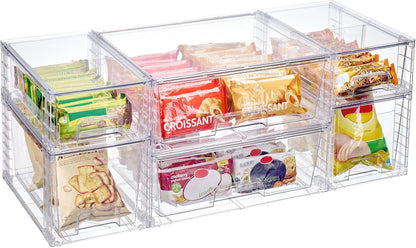 Vtopmart 4 Pack Clear Stackable Storage Drawers,Under Sink and Kitchen Organizers Storage,Easy to Assemble Plastic Drawers for Baby Bottle,Medicine, Bathroom,Cabinet and Pantry Organization