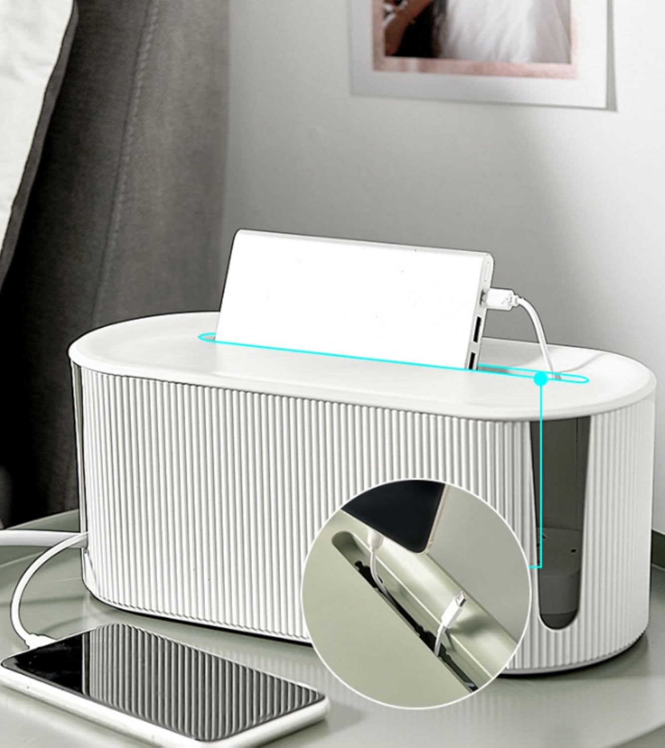 Cable Management Box,Desk Cord Organizer with Groove Cover,Plastic Cord Hider Box,Large Cable Box Organizer,Power Socket Management for TV/Computer/Router/Games Console Cable Storage (Milk Tea)