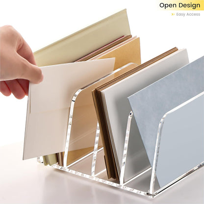 YUXUN Desk File Organizer,5-Section Vertical Clear Acrylic Desk Organizer File Holder Mail Sorter Office Organization for Office Home &Classroom（B5）