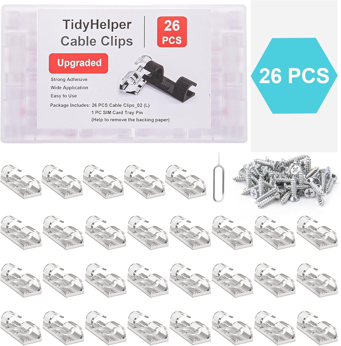 Adhesive Cable Clips Clear (40PCS, M), Upgraded Wire Holders for Wall, Strong Cord Organizer Under Desk, Car, PC, Christmas Light Indoor/Outdoor