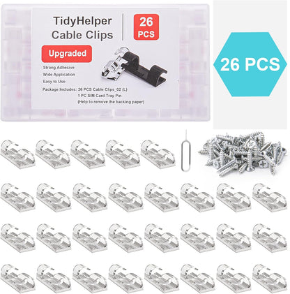Adhesive Cable Clips Clear (40PCS, M), Upgraded Wire Holders for Wall, Strong Cord Organizer Under Desk, Car, PC, Christmas Light Indoor/Outdoor