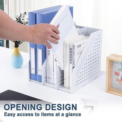 FRETONBA Collapsible Magazine File Holder with 2 Vertical Compartments Foldable Binder Holder for Desk Binder Storage Organizer Plastic Magazine Holders for Shelf, Dark Gray