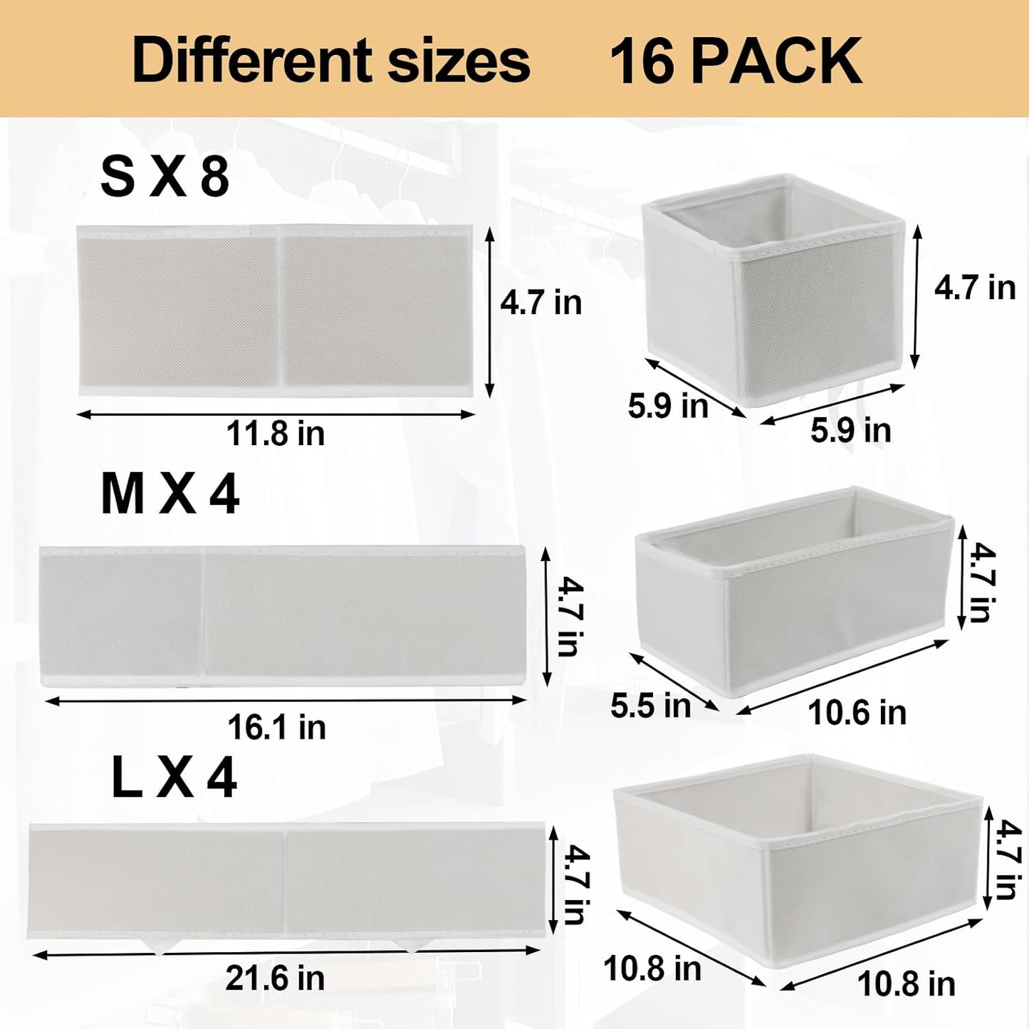 Fordonral 12 Pack Drawer Organizer Clothes, Foldable Fabric Dresser Organizer Closet Organizers and Storage Box for Underwear,Folded Clothes,Baby Clothing,Socks,Bra,Towels,Ties(12 Pack,Gray)