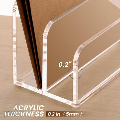DINGHUO Acrylic Mail Letter File Holder Folder Organizer for Desk, 2 Sections Clear Countertop Small Document Notebook Electronics Desktop Organizer for Office Storage Home School