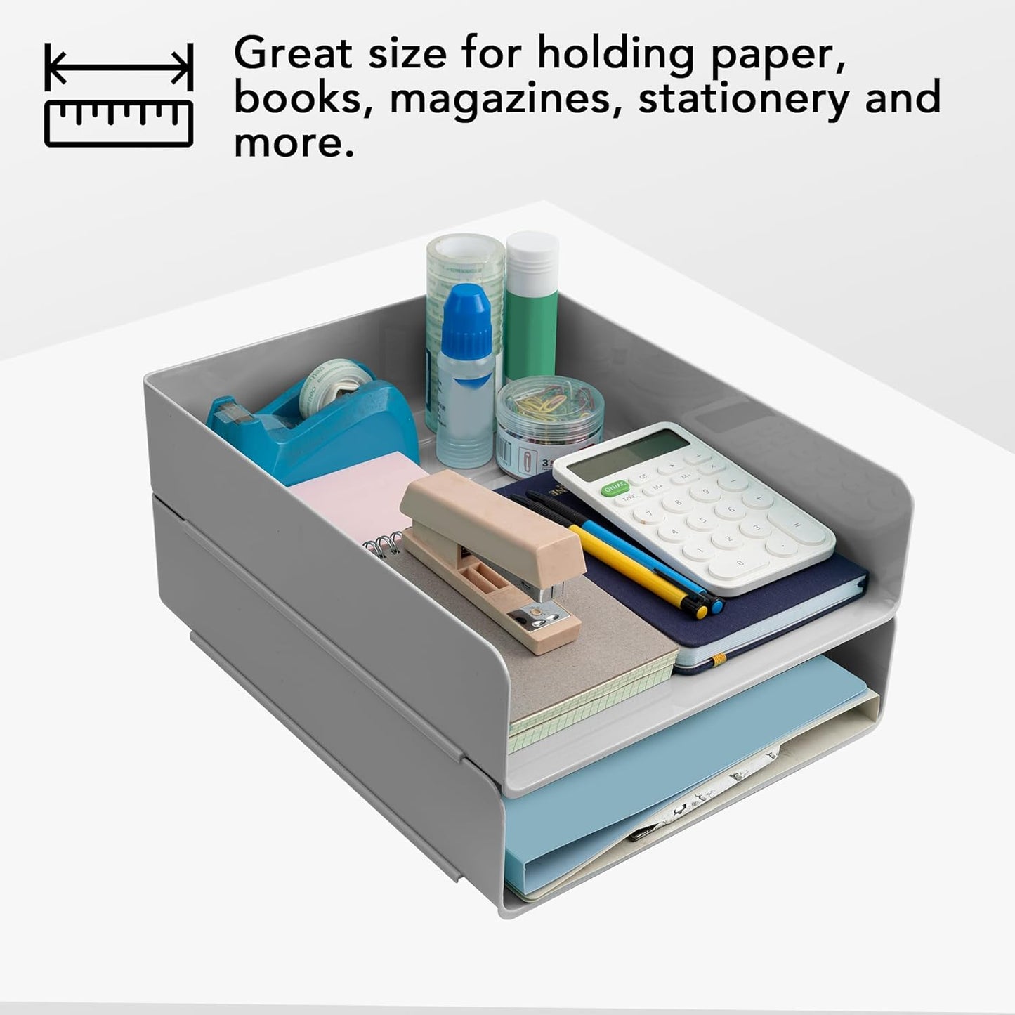 Tiawudi Desk Organizer, Clear Office Organization and Storage, Plastic Letter Tray, Stackable File Organizer for Classroom, Home, Documents, Notes, Folders, Books and Pens, 4 Tier