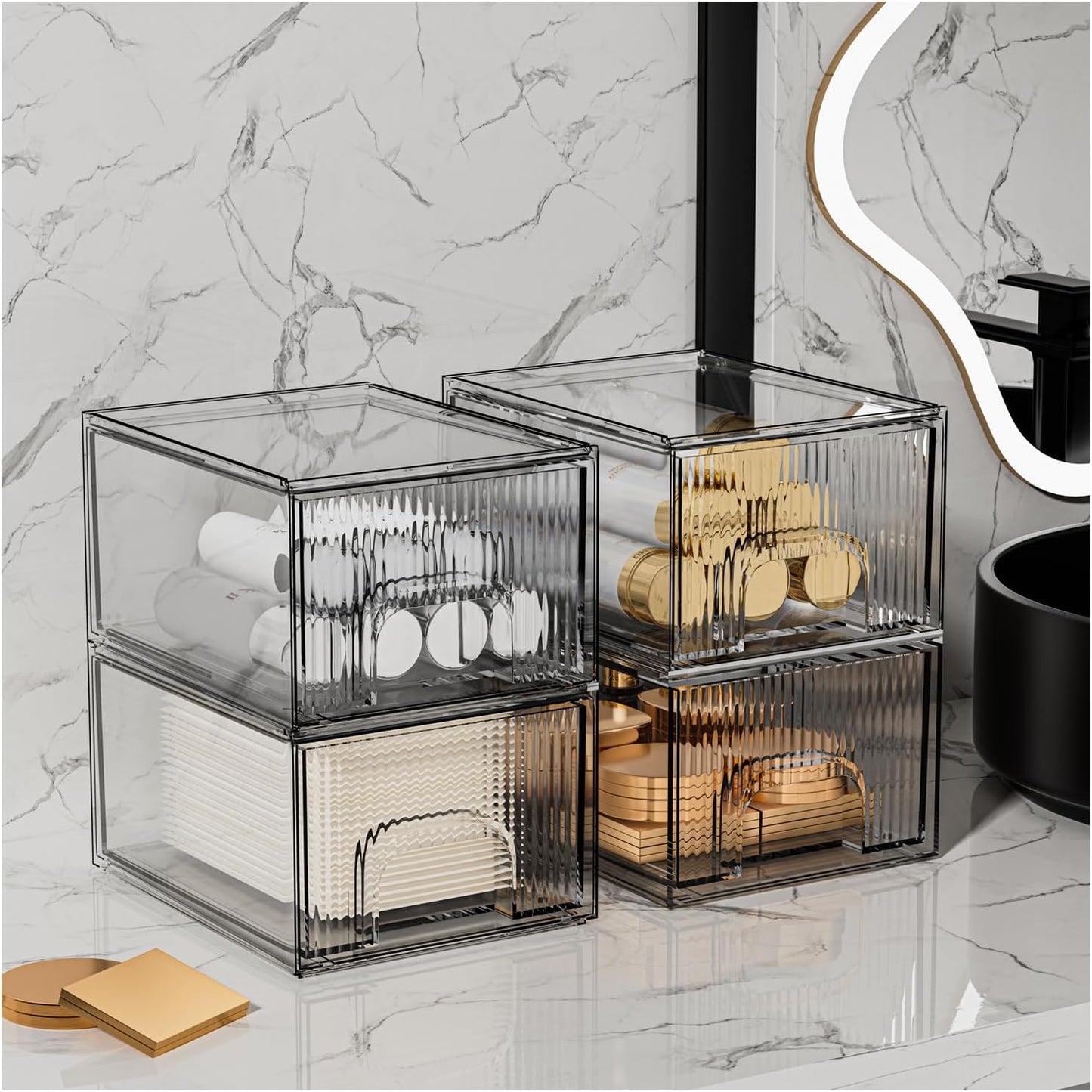ZHIAI 8 Pack Clear Stackable Storage Drawer, Acrylic Drawer, Cosmetic Organizer, Plastic Organizer for Dresser, Under, Kitchen Cabinet, Pantry, Home Organization and Storage